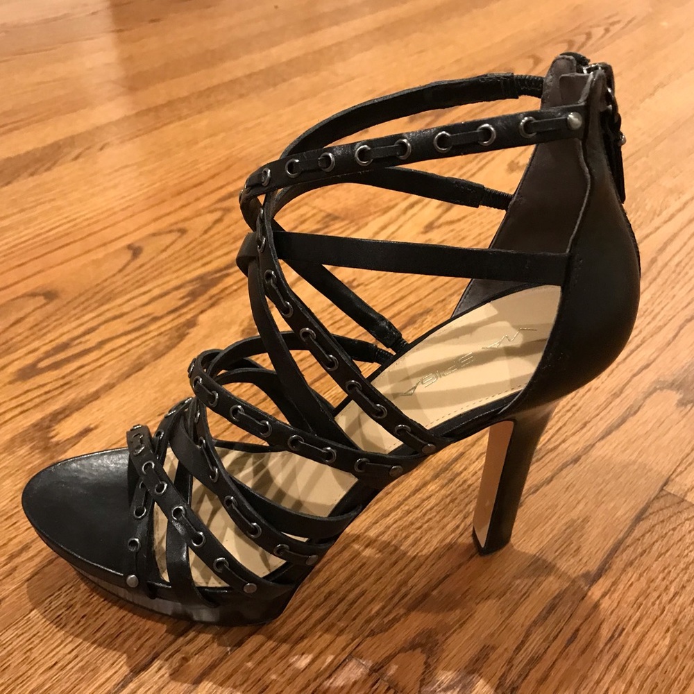 Via Spiga Black Strapy 4” Platform Heels